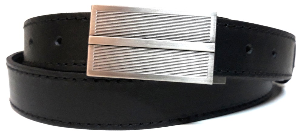 Kožený opasok oblekový čierny úzky