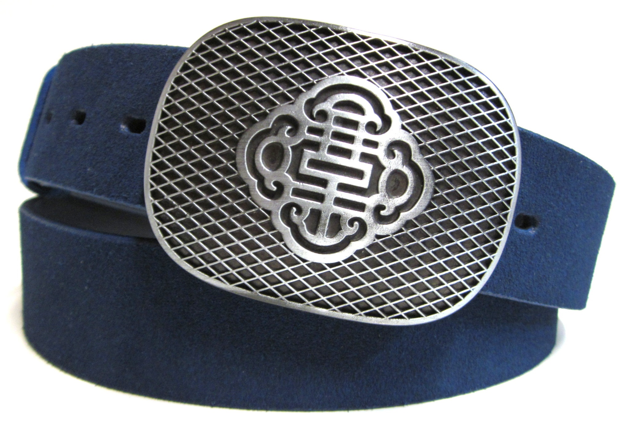 Modrý kožený opasok