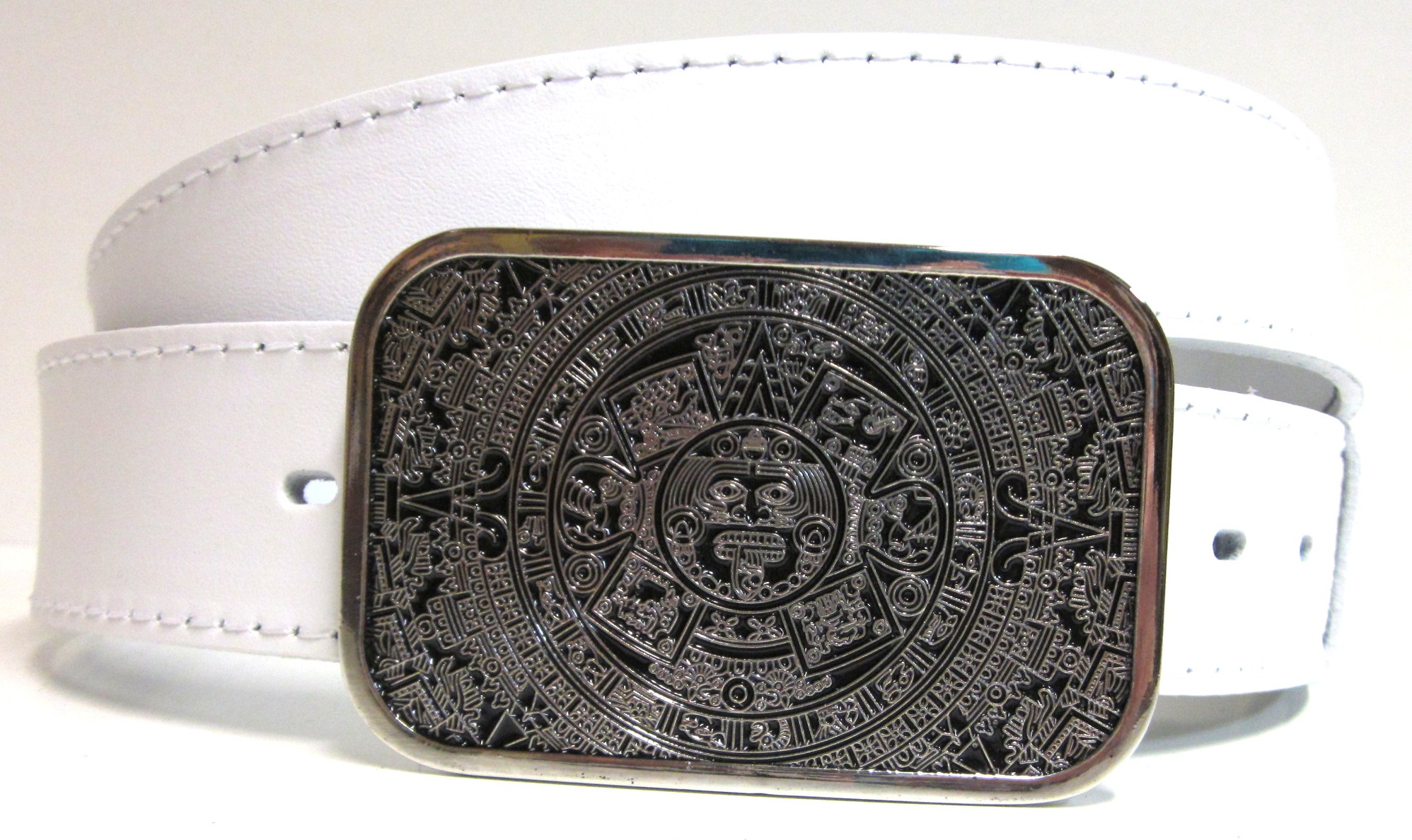Biely aztécky kožený opasok