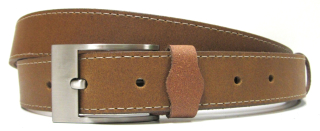 Kožený opasok úzky hnedý prešitý